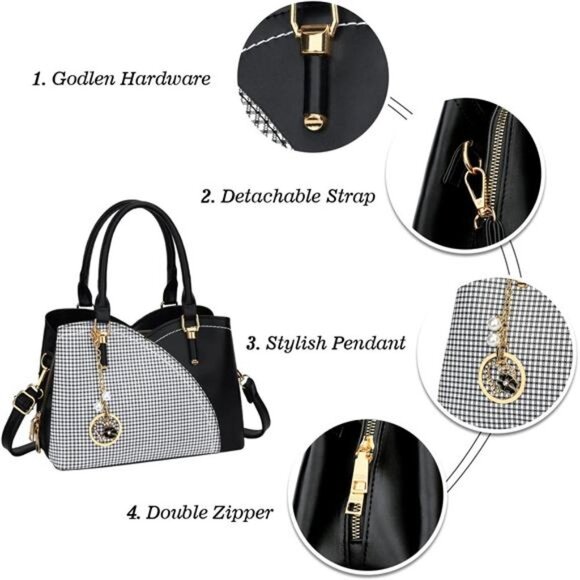 Black Plaid Print Faux Leather Mini Purse Crossbody Handbag Satchel Shoulder Bag - Picture 3 of 6